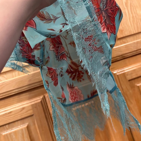 Soft Surroundings Floral Lace Trim Slip Dress XS Aqua Red Cottagecore - Picture 8 of 10